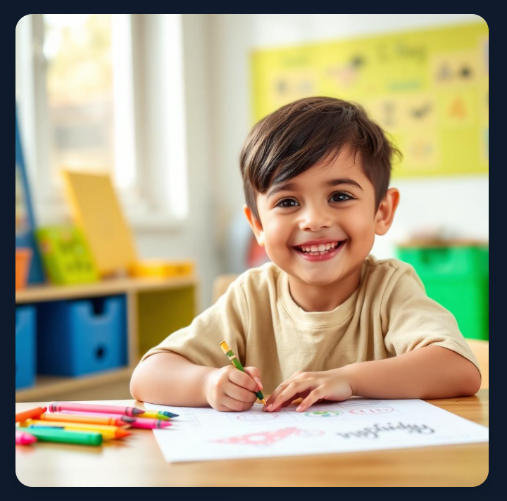 Happy child enjoying worksheet activities